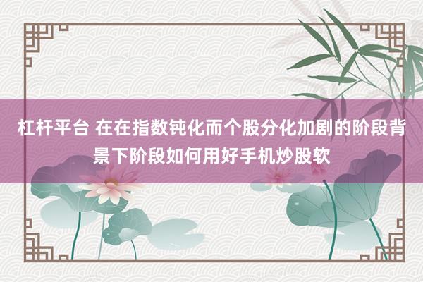 杠杆平台 在在指数钝化而个股分化加剧的阶段背景下阶段如何用好手机炒股软